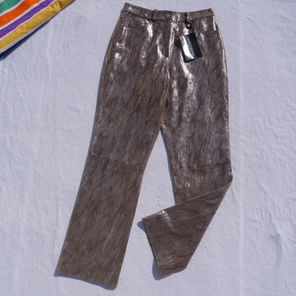 Vintage 90s NWT Griffith Gray for St. John python print high rise leather pants